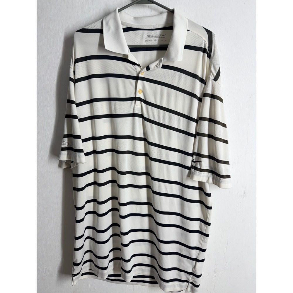 Nike Golf Dri-FIT Polo Shirt Mens XL White Black Striped Normandie Golf Club